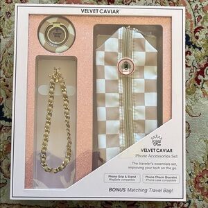 Velvet Caviar Checkered Phone Set with Gold Chain